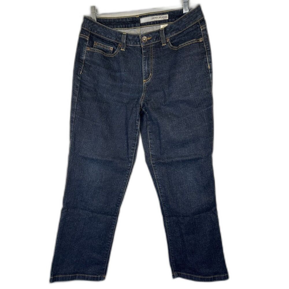 DKNY Dark Blue Denim Jeans Wm's Sz 12P/P 5 Pockets, Straight Leg